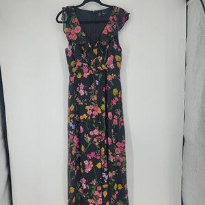 LULUS Blooming Love Black Floral Ruffled Jumpsuit Flowy Wide Leg Size Large